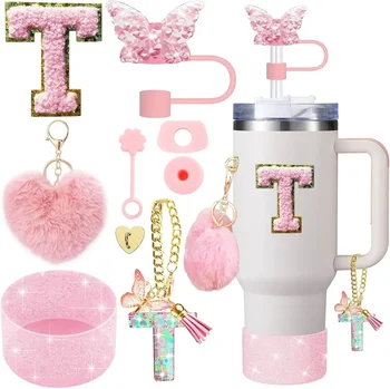 9PCS Pink Initial Accessory Set for Stanley Cup 30oz & 40oz