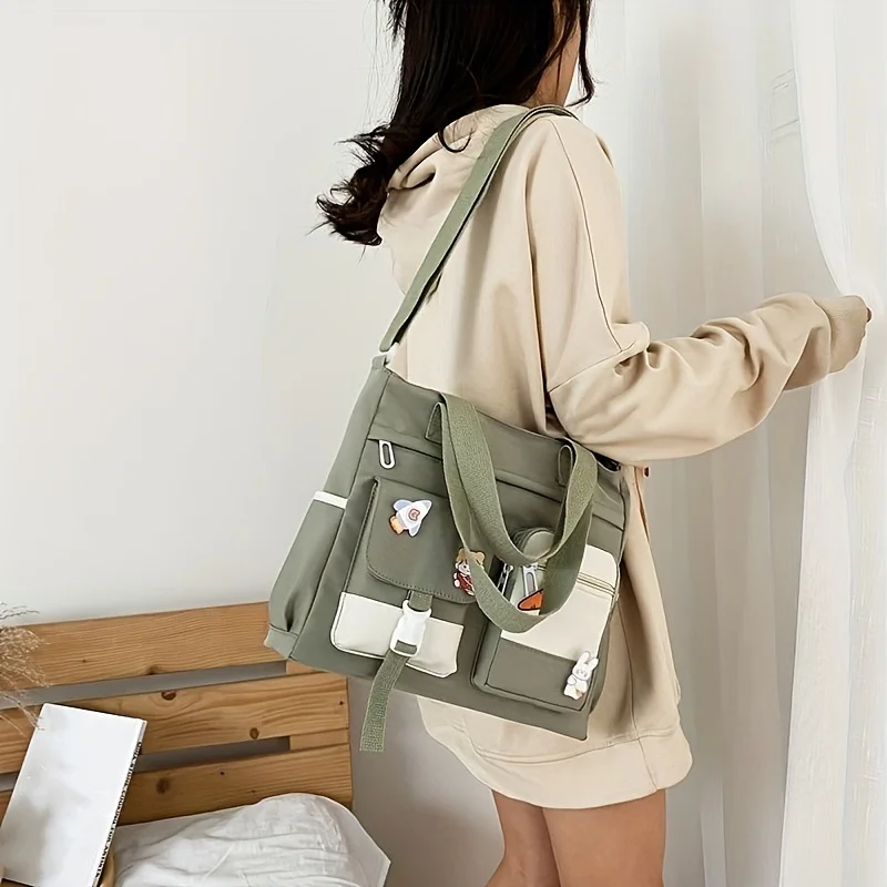 Stylish Nylon Shoulder Crossbody Bag for Teenagers Women Multiple Compartments, Zip Closure Perfect for Books, Travel, Daily Use