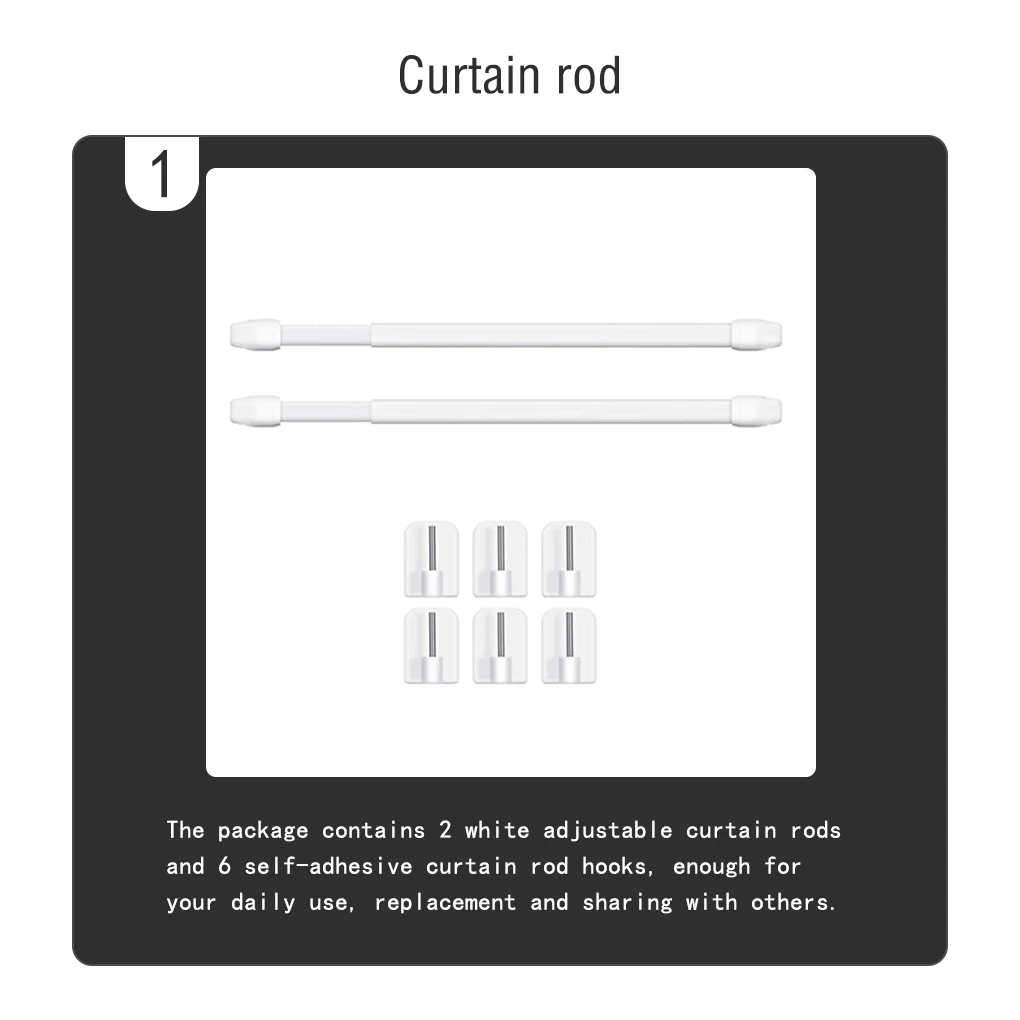 Adjustable Curtain Rod Extendable Bars Pole Without Drilling Hanging Rods Self Adhesive 2 Pieces for Home Bathroom Hotel