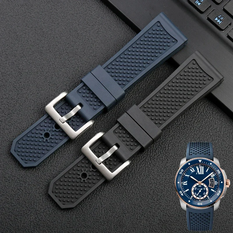 Per Cartier Caliber London Tank Strap W7100056/Muslimb/W7100041/7100015 Man Cinturino In Silicone Gomma Fluorurata 23Mm 24Mm