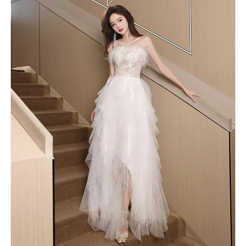 

A Line White Women Evening Dresses Tulle Prom Party Gowns Formal Vestido De Fiesta Abenkleider robes de soirée
