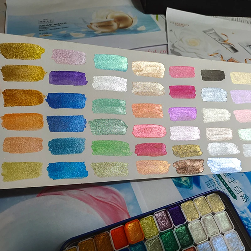 Watercolor Paint Pearlescent Solid Watercolor Paint for Art Painting Nail Hand-painted Design Flash Pearlescent metal Macaron Candy Colors Series Watercolor Pigment