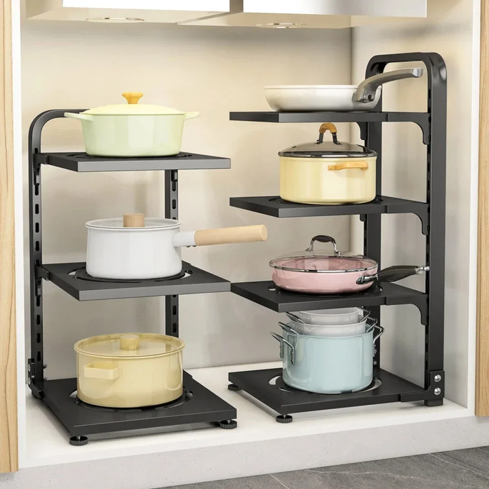 Sink Layered Pot Rack Free Layering Kitchen Pans Organizer Rustproof Snap-On Stainless Adjustable Pot Storage Rack Under Cabinet 3
