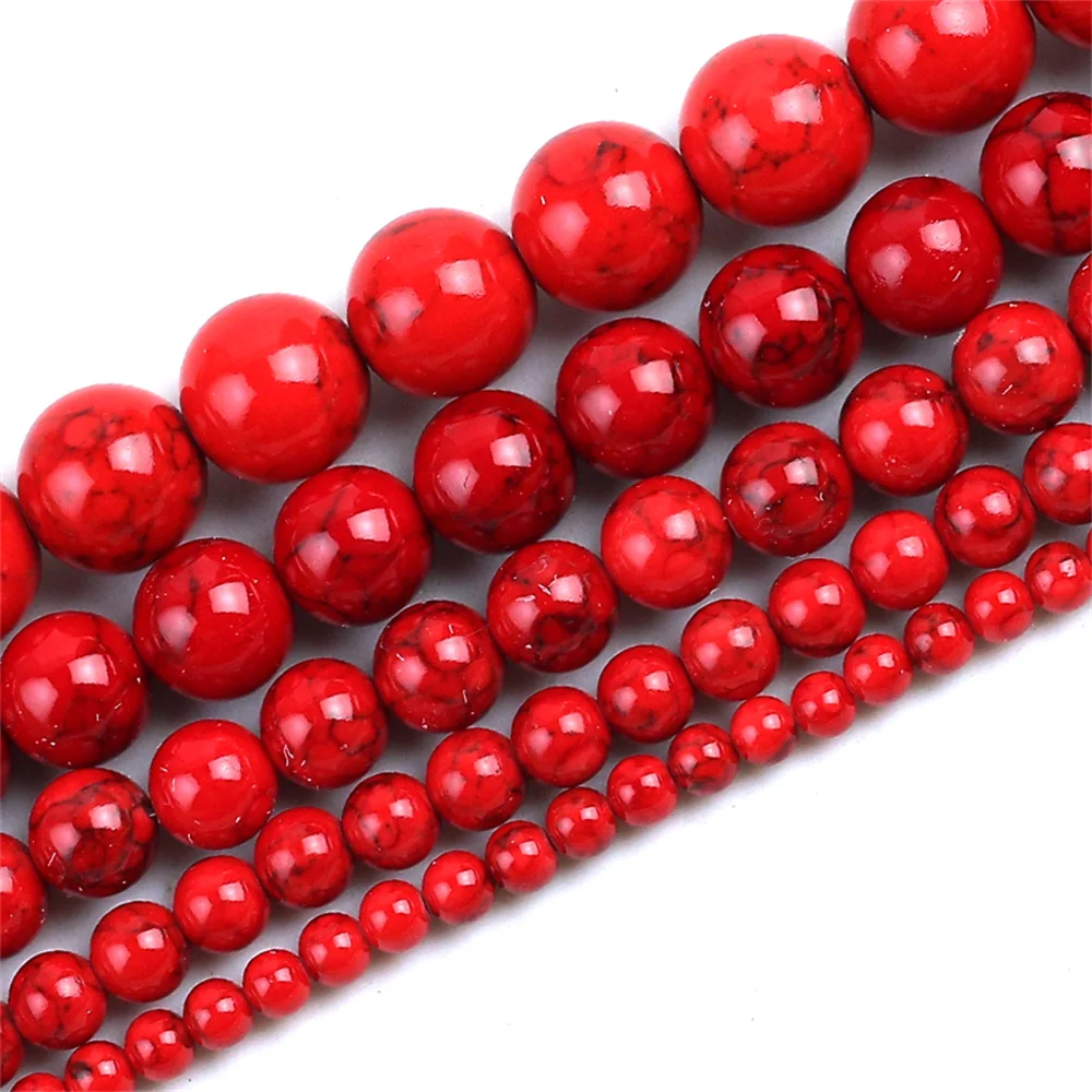 Natural Red Howlite Turquoise Gemstone Beads Round Loose Beads For Jewelry Making Necklace Ornament DIY Decor Accessories