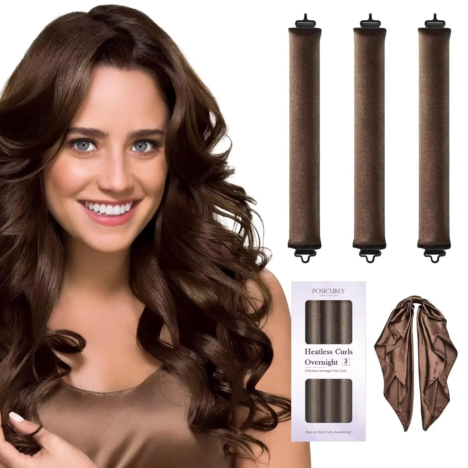 Luxurious Heatless Curling Set with Satin Scarf – Overnight Hair Rollers for Effortless Waves