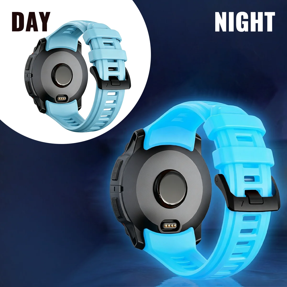 Glow-in-the-Dark Silicone Watch Band - Soft and Durable Replacement Wristband Bracelet (50/45mm)