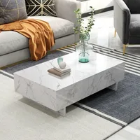 41" Marble White Cool Coffee Table for Living Room,Rectangular Glossy Smart Contemporary Center Table for Waiting Area, 1