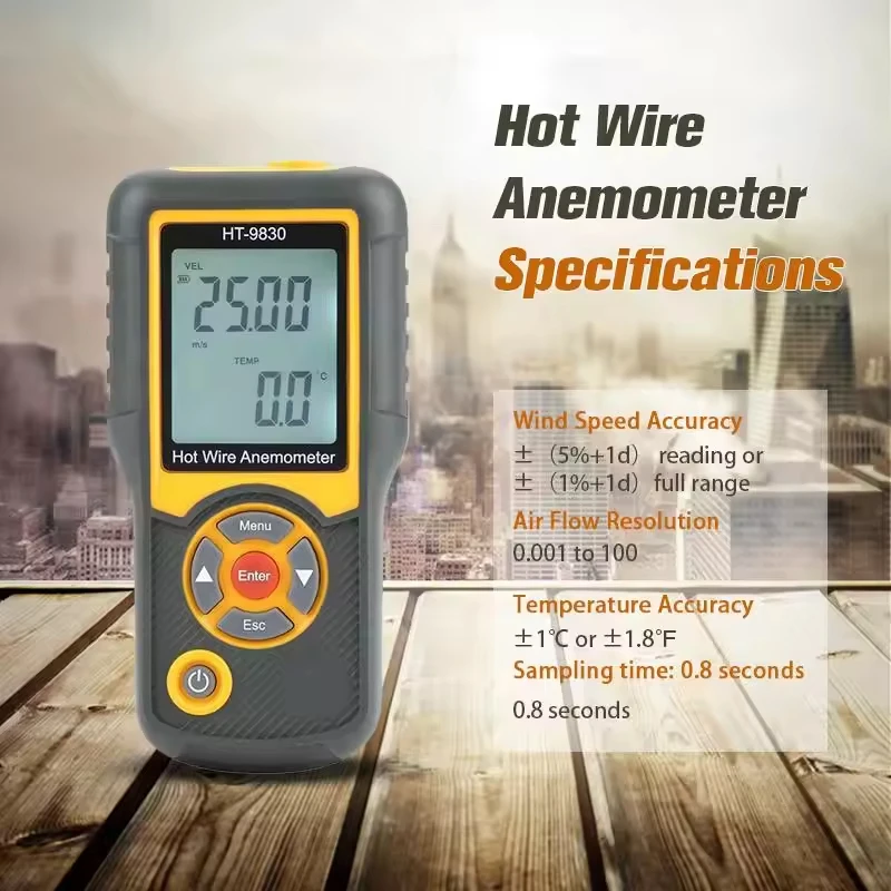 Hotwire Anemometer Handheld CFM/CMM Air Flow Velocity Meter HT-9830 Wind Speed G