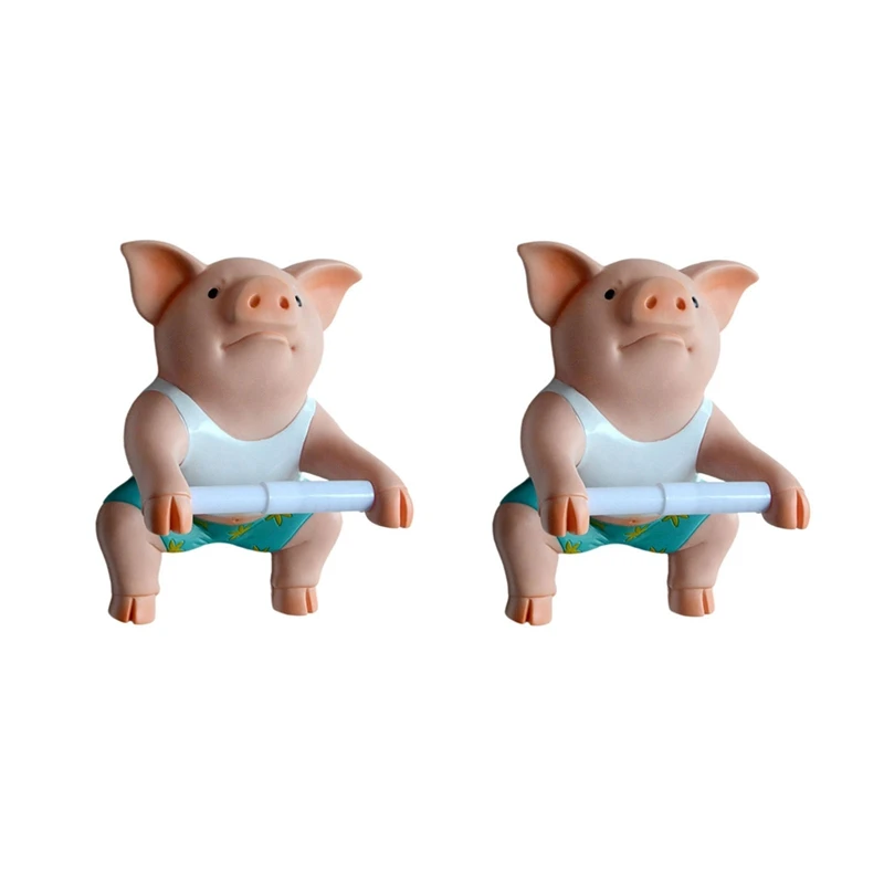 2PCS Pig Funny Toilet Paper Holder Toilet Organizer Wall Mounted Animal Figurine Toilet Tissue Holder Restroom Rack