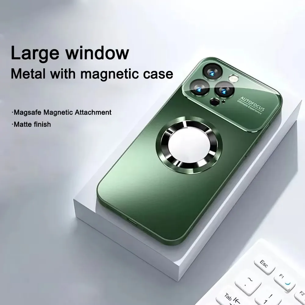 Sleek Titanium Matte Protective Phone Case with Glass Lens Cover – Magsafe Compatible