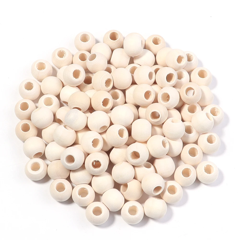 10-200 Stück 8-30mm Naturholzperlen mit großem Loch, runde lose Holzperlen für Schmuckherstellung, DIY Armbänder, Halsketten, Zubehör – Detail 11