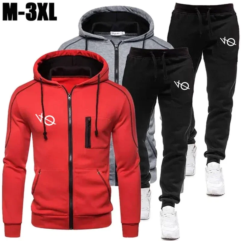 Hot Men's Fashion Tracksuit Zipper Hooded Jacket +Sweatpants Two Piece Set Autumn Winter Male Fleece Warm Jogging Sports Suit fashion men s sets summer short sleeve t shirt suit 2pcs streetwear 3d print sports shorts oversized tracksuit male clothes 6xl