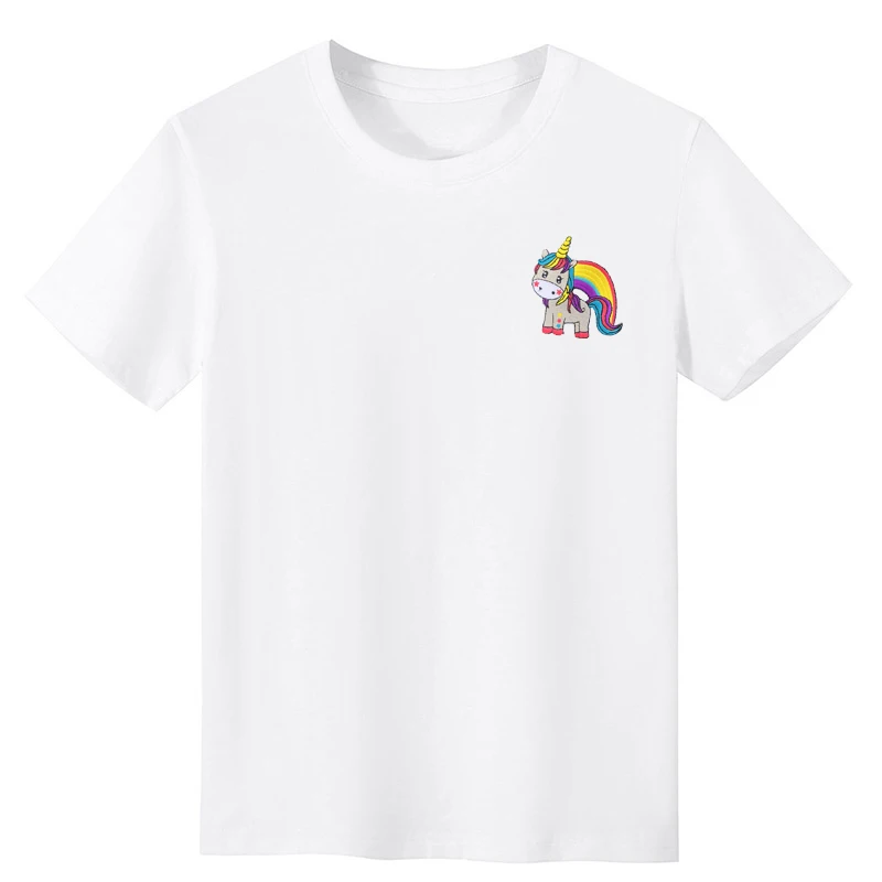 

2024 All-match Rainbow Unicorn Pattern Short Sleeve Summer Tops Solid Cotton T-shirts Oversized Casual Soft Tees For Women