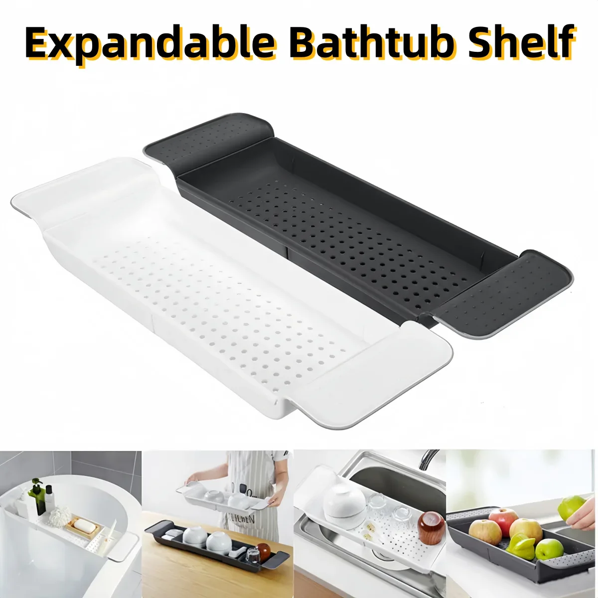 Retractable Bathtub Caddy Tray-Adjustable Plastic Bath Tub Organizer,Non-Slip Bathroom Shelf for Shower Storage bathtub tray