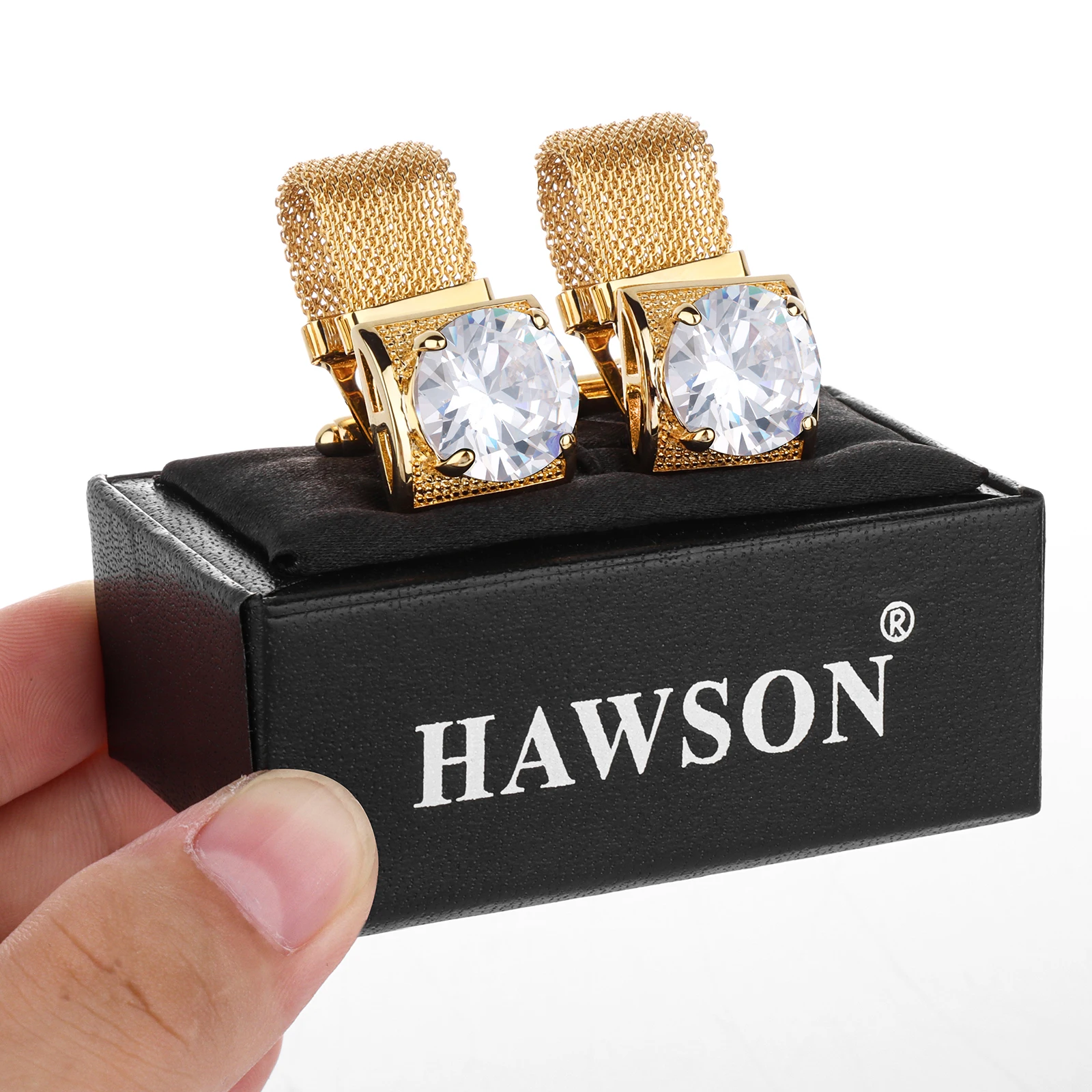 Mens Crystal Cufflinks with Chain-luxury Shiny French Shirt Cufflinks wedding business gift accessories Birthstone cuff HAWSON For Mens Cufflinks