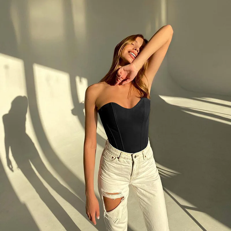 

Women Sexy Exposed Navel Tube Tops Fashion Solid Color Off-the-shoulder Pullover Strapless Tops Wrap Tops All Match