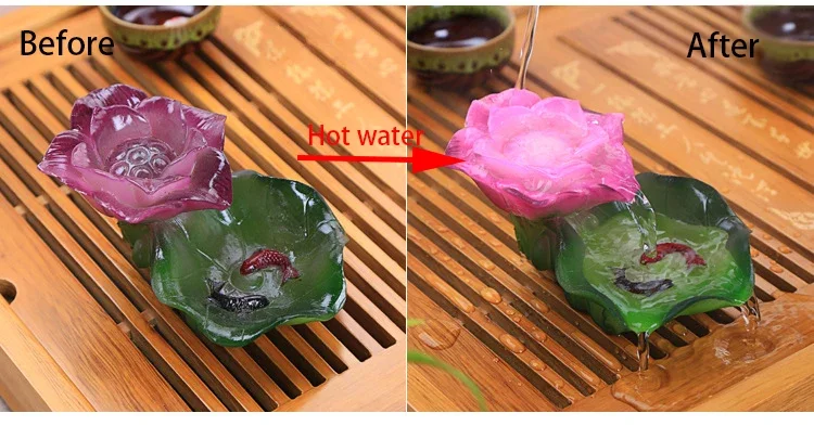 Chinese handicrafts Lotus Statue Tea Pet Resin Color-Changing Lucky flower Figurine Feng Shui Home Ornaments Tea accessories