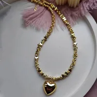 Elegant Irregular CCB &Pink Stone Beads Chain Heart Pendant Necklace For Women Choker Dinner Party Valentine's Jewelry N0498 - Image 4