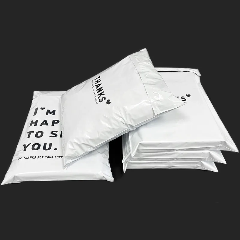 Express Bag 50Pcs White Thicken THANKS Printing Waterproof Clothing Parcel Packaging Envelope Courier Pouch