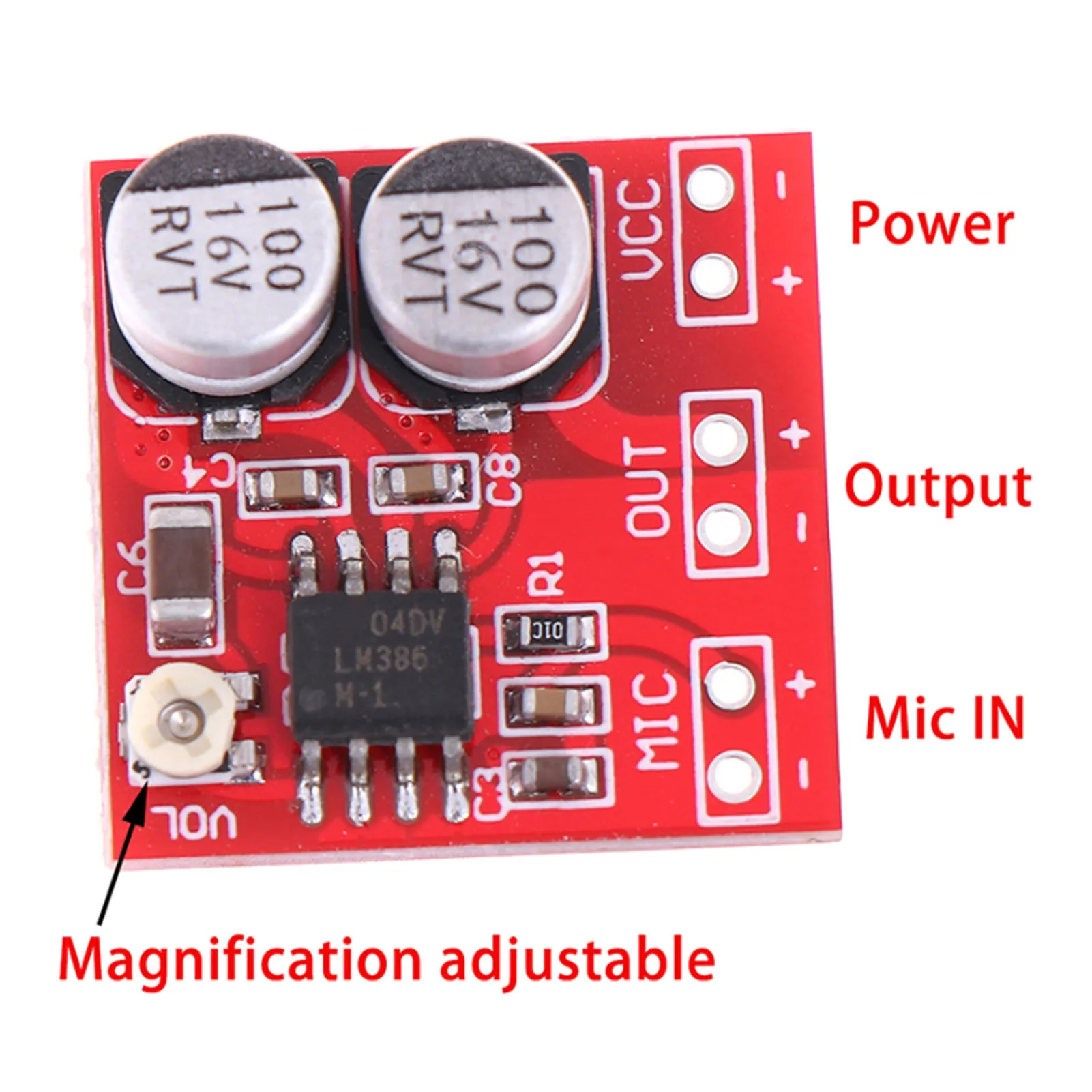 DC4V?12V 마이크 증폭기 모듈 일렉트릿 마이크 증폭기 모듈 가변 게인 LM386 20?200x DC4V?12V