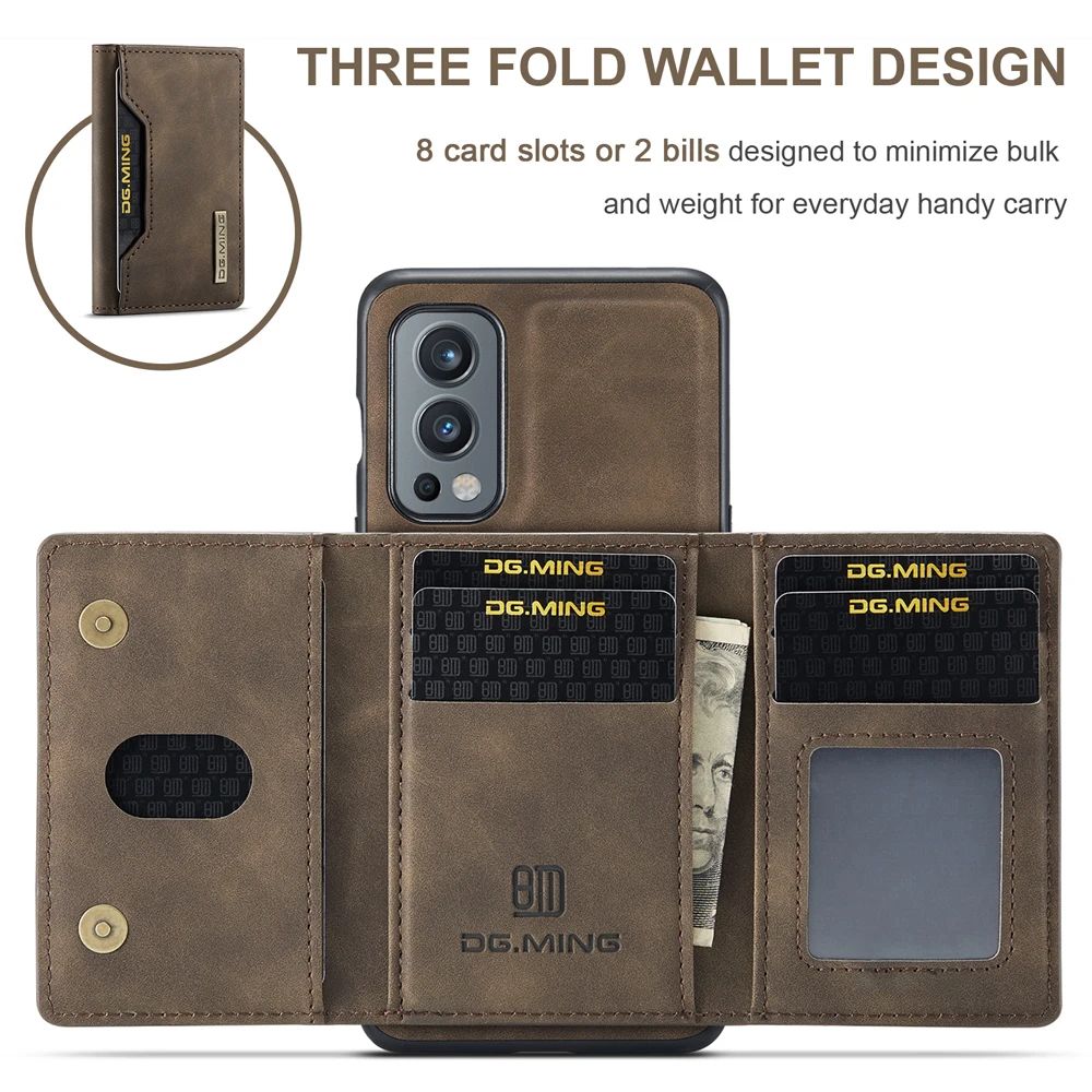 DG.MING For OnePlus Nord 2/OnePlus 9RT 5G Wallet Case Detachable Leather Magnetic Sleeve Cover Case for OnePlus 12 11 9/9Pro/9R