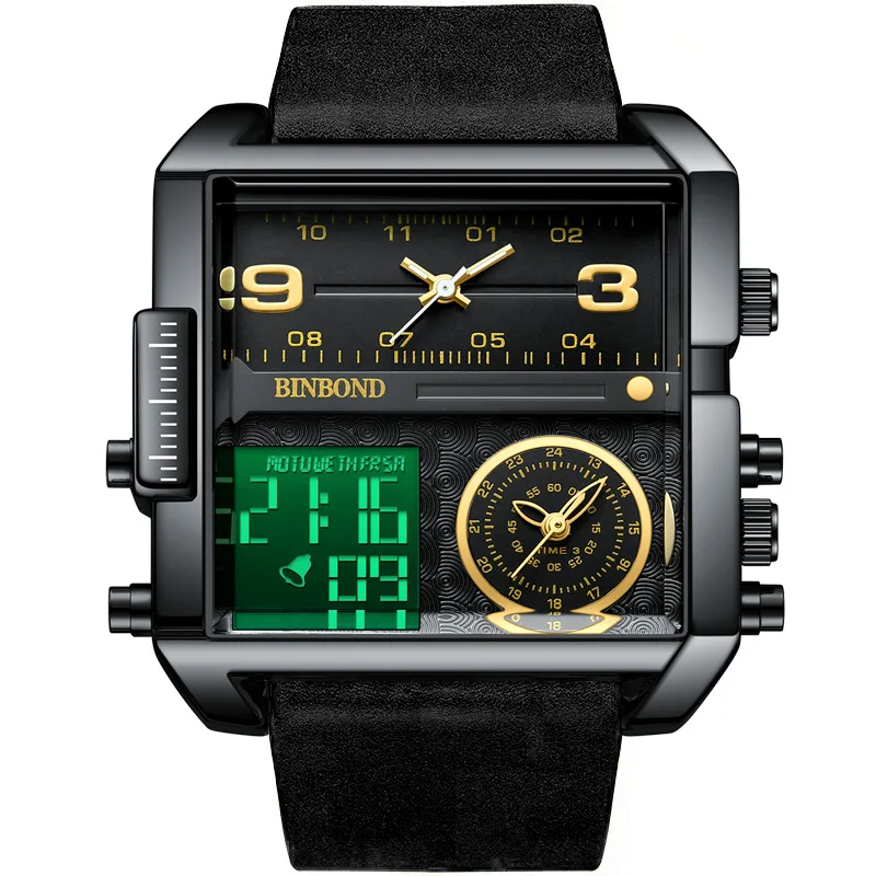 Watch Oversized Square Dial Multi-Function Sports Quartz Watches Men's Clock Man Backlight Watch Fashion Casual Style Orologio