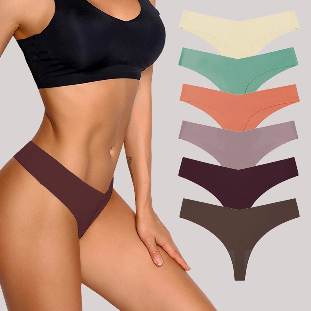 

Sexy Women Seamless Pantys High Waist Underwear Woman Silk Sports Girls Thongs Underwear Solid Colors G-String