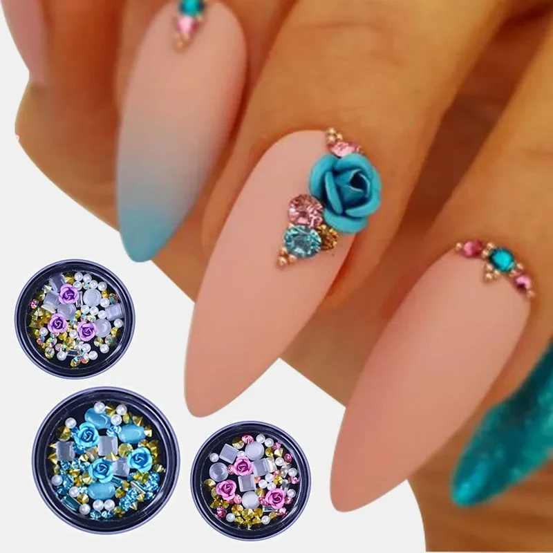 

1 Box 3D Rhinestones Diverse DIY Gems New Charming Mix Nail Art Decoration Accessories Rose Jewelry Gel Glitter Nail Diamonds