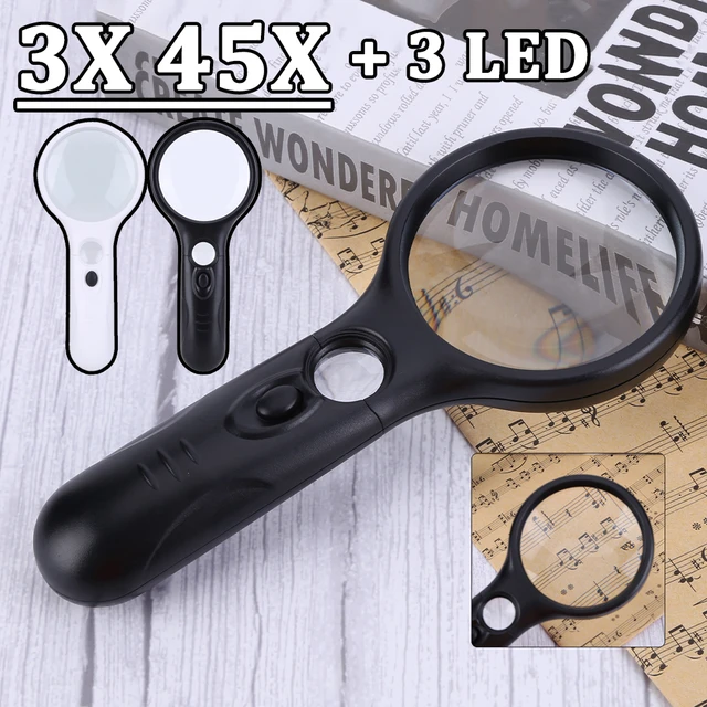 Lighted Magnifying Glass with 3X Magnifier for Reading and 45x