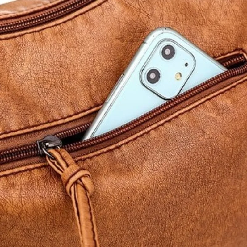 Washed leather women's bag 2024 European and American retro shoulder bag versatile large-capacity crossbody bag PU soft leather