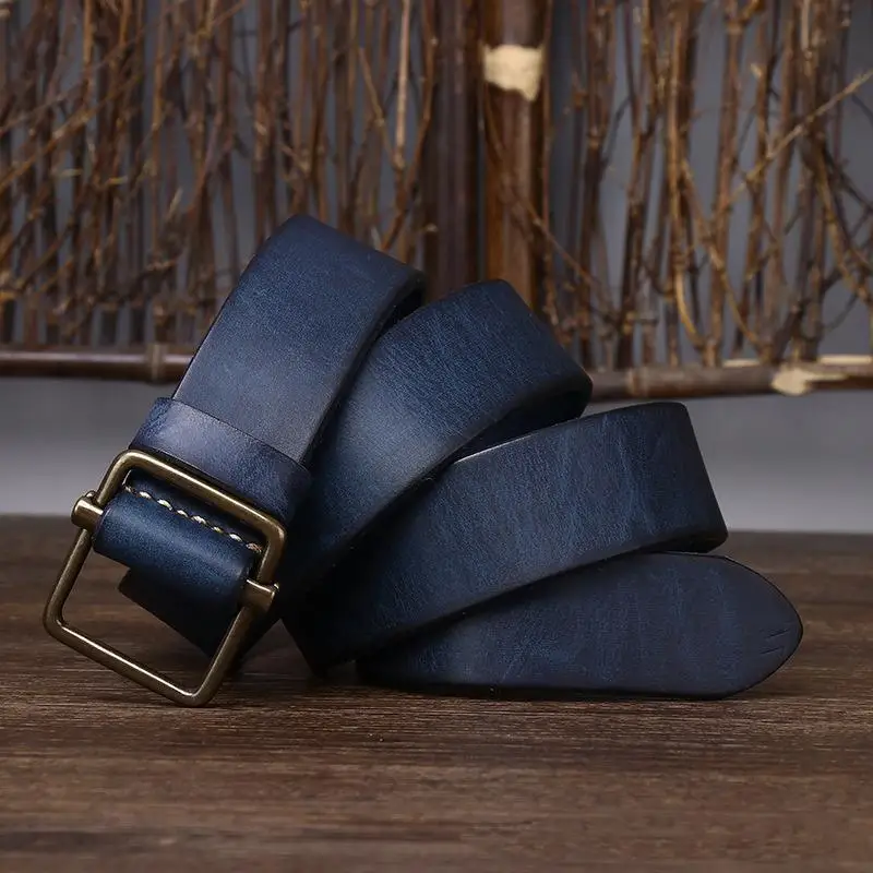 100% Genuine Leather  3.8 Wide Pure Cowhide  for Men's High Quality Jeans No Drilling Smooth Buckle Belts  Waistband Male Fashio