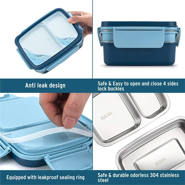 Freshmage Stainless Steel Bento Box Adult Lunch Box, Leakproof Stackable  Large C