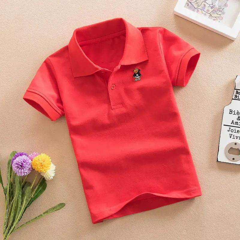 

Children's Polo Shirt Summer Short Sleeve Top cotton Lapel solid color sports Polo holiday boys and girls 1-15 year old