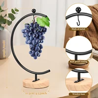 Banana Holder Stand Moon Shape Banana Hanger Rack Metal Fruit Hanger with Wood Base Stable Stand Decorative Grape Stands Holder 2