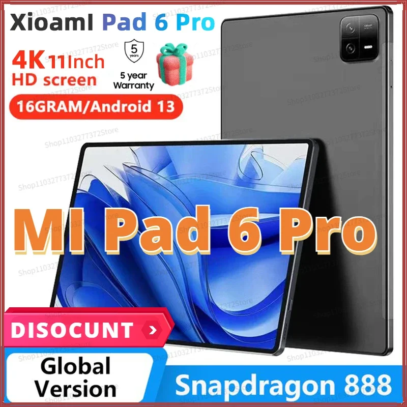 

2023 Original Global Version HD 4K Pad 6 Pro Tablet Android 13.0 Snapdragon 888 16GB+512GB TabletsPC 5G Dual SIM Card or WIFI Mi
