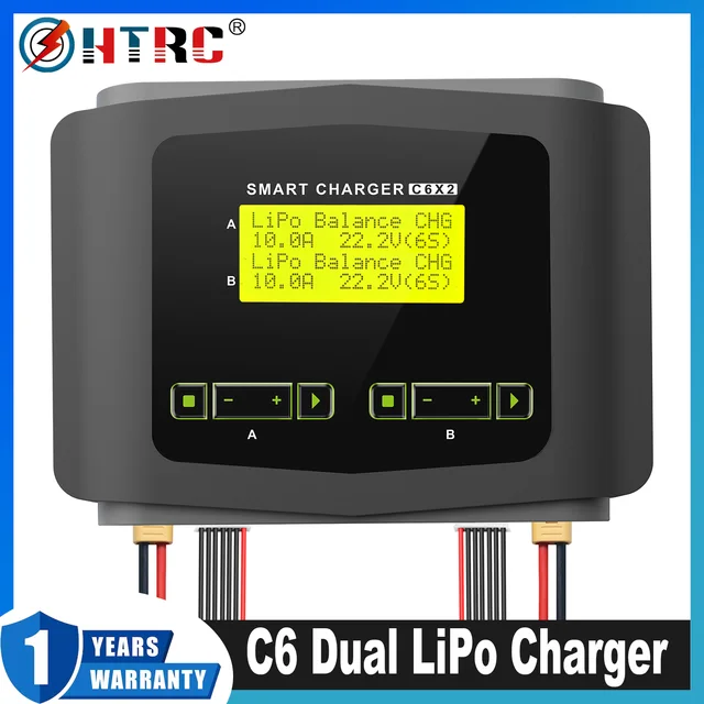 HTRC C6 Dual Channel Lipo Charger LCD Display Screen RC Balance Discharger AC 150W DC 240W Battery Charger For RC Model Toys 1