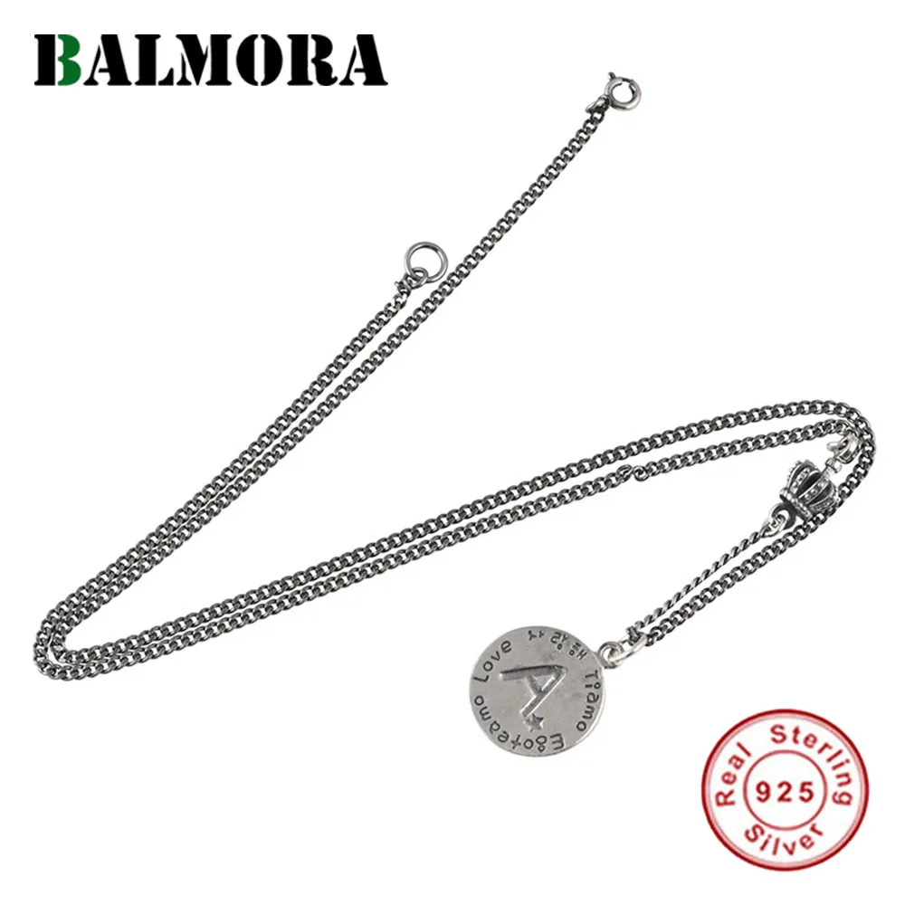 

BALMORA S925 Siliver English Letter Crown Necklaces And Pendant For Women Grils Fashion Clavicle Chain Cuban Chain Jewelry Gift