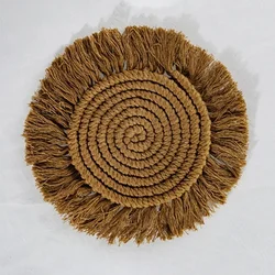 Elegant Non-Slip Cotton Round Placemats - Set of 2 (2pcs coffee)