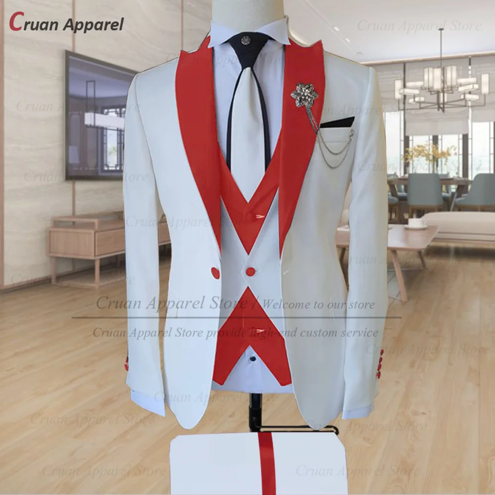 20 Color Stylish White Suits for Mens Slim Fit Groom Groomsmen Wedding Tuxedo Tailor-made Formal Business Blazer Vest Pants 3Pcs mens suit