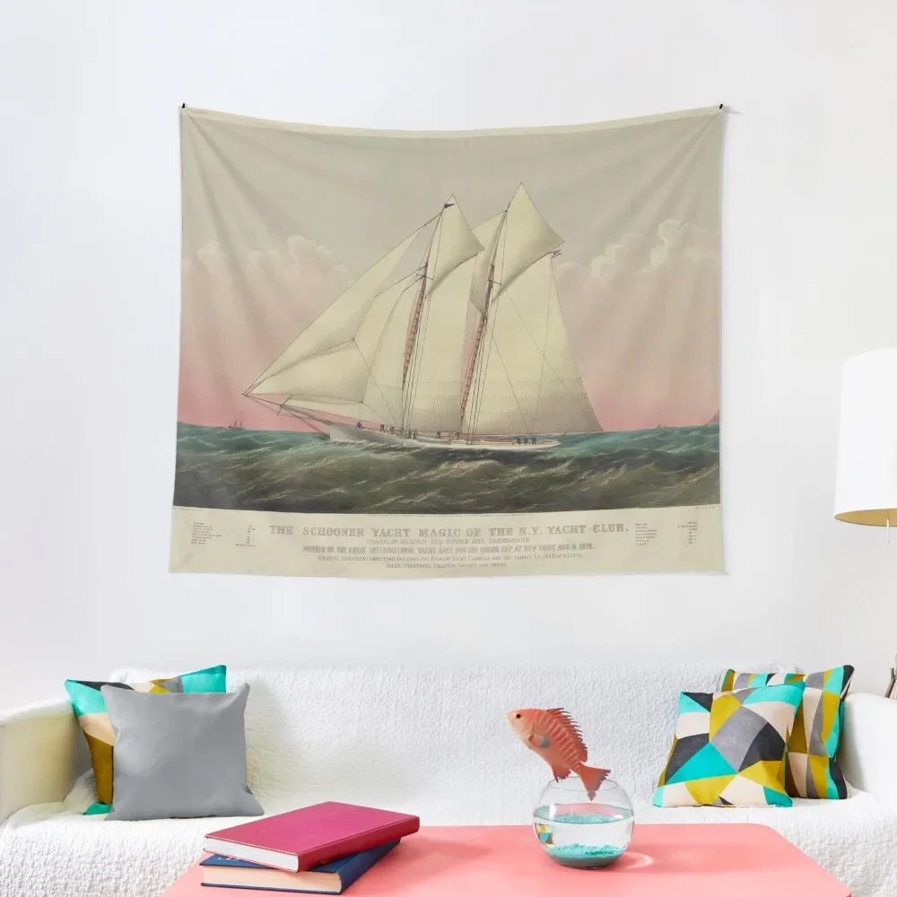 

Vintage Schooner Yacht Illustration (1870) Tapestry Decorative Wall Murals Things To The Room Custom Tapestry