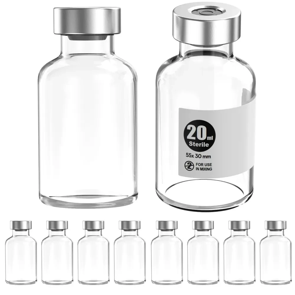Sterile Empty Vials Silver Aluminum Cap Butyl Rubber Stopper Ks-Tek Sterile Package of 10