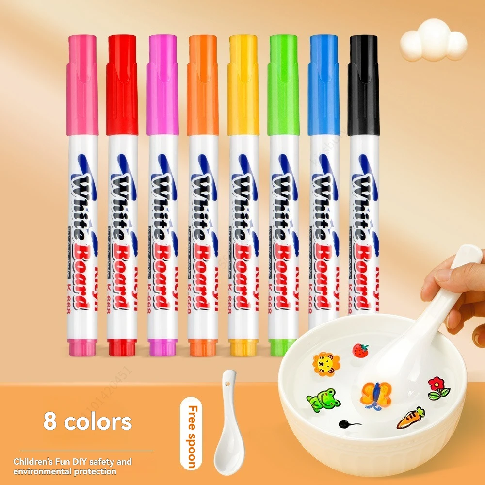 8/12 colori cancellabili pennarello per lavagna pennarello per lavagna gessi didattici per ceramica di vetro penna ad acqua galleggiante magica per ufficio - immagine 6