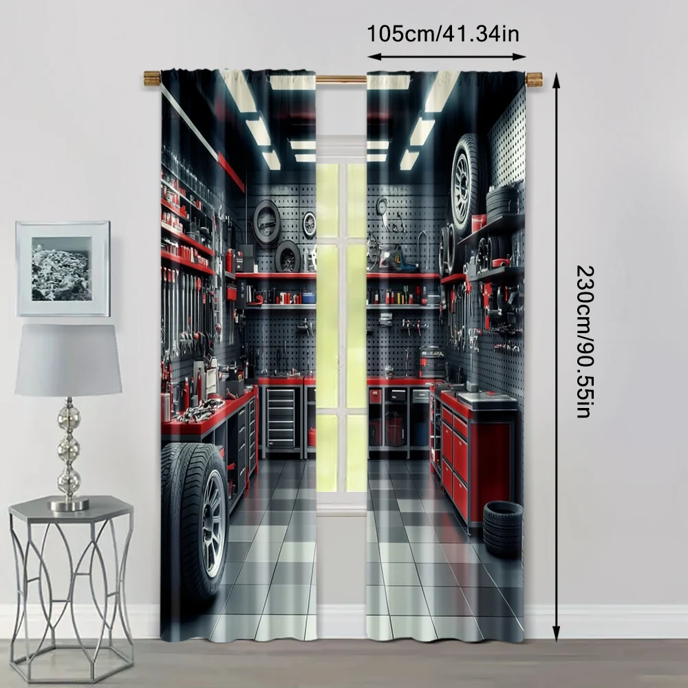 2pcs, Curtains Digital Printed Garage Tools Workshop Versatile 100% Polyester (without rod) Holiday Ldeal for Living Room and 4