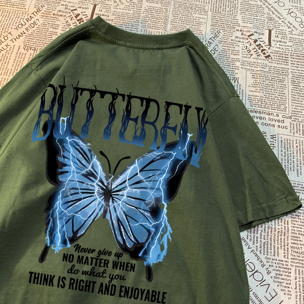 Blue Lightning Butterfly Graphic Men's Oversized Casual T-Shirt