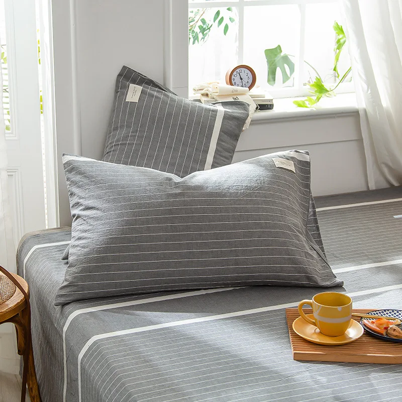 Description Picture 4 of item2 pcs Solid Color Plaid Printed Pillowcase Soft Cotton Throw Pillows Covers 30x50 40x60 48x74 Cushion Case For Bed Home Decor
