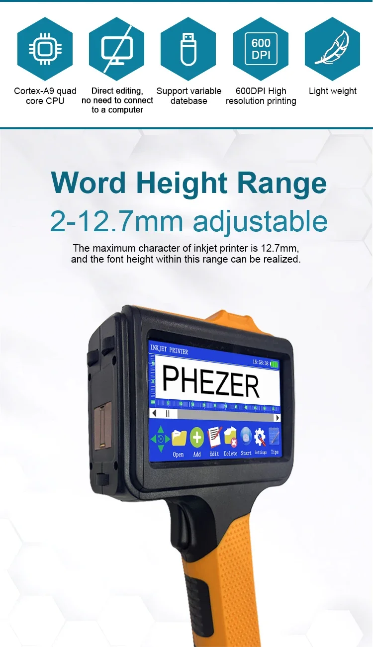 for HP Blue P19 Handheld Inkjet Printer 12.7mm T-shirt QR Bar Batch Code Date Lo