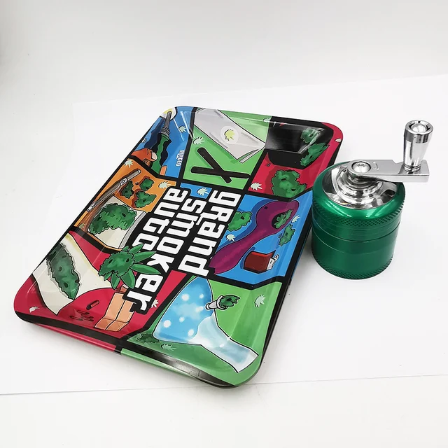 Metal Rolling Tray & Crank Grinder 4 Metal Rolling Tray & Crank Grinder 4