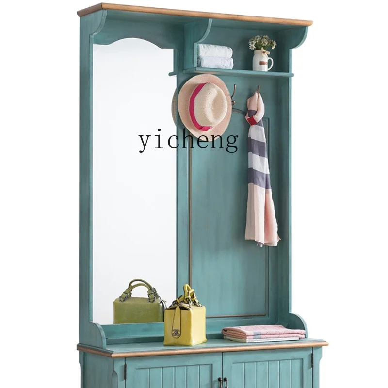 

ZK Entrance Clothing Cabinet Retro Two-Door Bedroom Hanger Shoe Cabinet Combination with Mirror