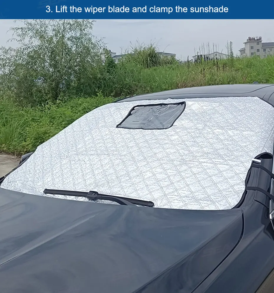 BLALION Auto Windschutzscheibe Schnee Abdeckungen Winter Frontscheibe Verdickter Schutz Anti Schnee Eis Schild Abdeckung Loch für Dash Cam Monitor – Detail 17