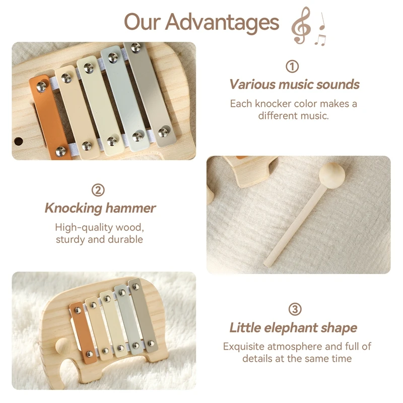 Montessori Wooden 5 Tones Multicolor Xylophone Wood Musical Instrument Toys For Baby Kids Puzzles Early Learning Games Baby Gift 4